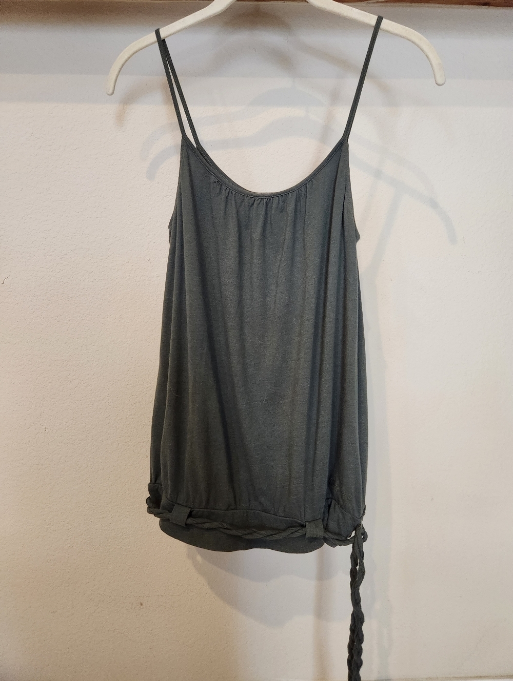 O'Neill Dark Olive Green Spaghetti Strap Camisole with Braided Tie